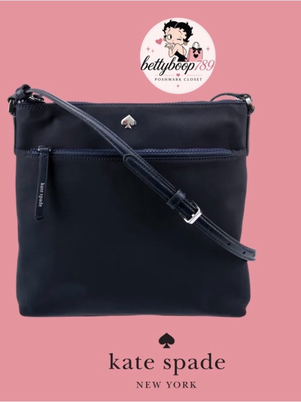 Like New kate spade black crossbody with silver spade accent